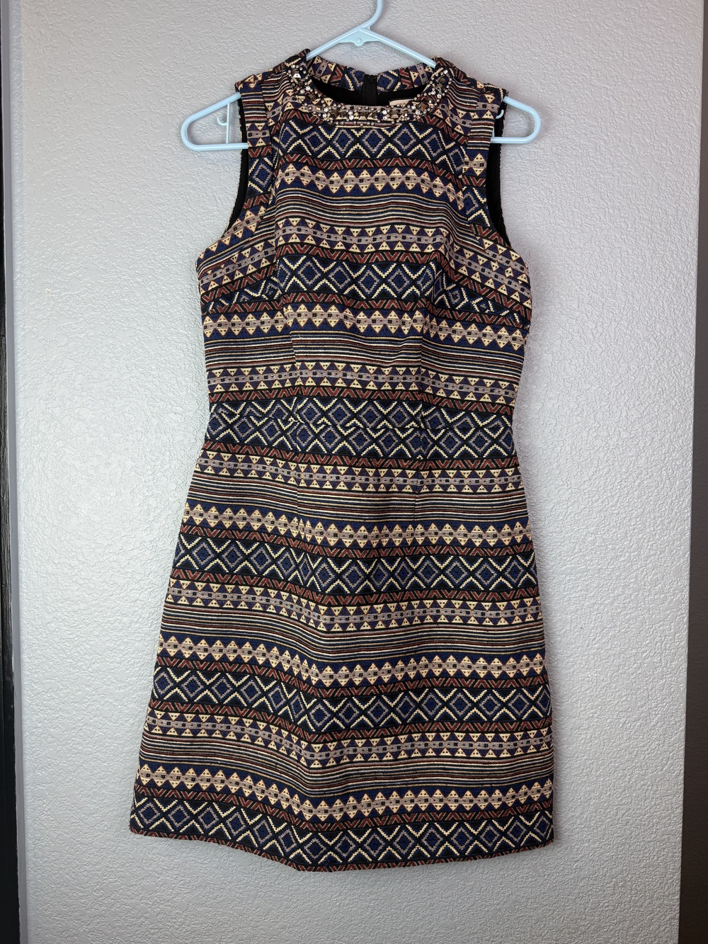 NAF NAF Dress Womens 38 Multicolor Sleeveless Mini Beaded Aztec Pattern Lined